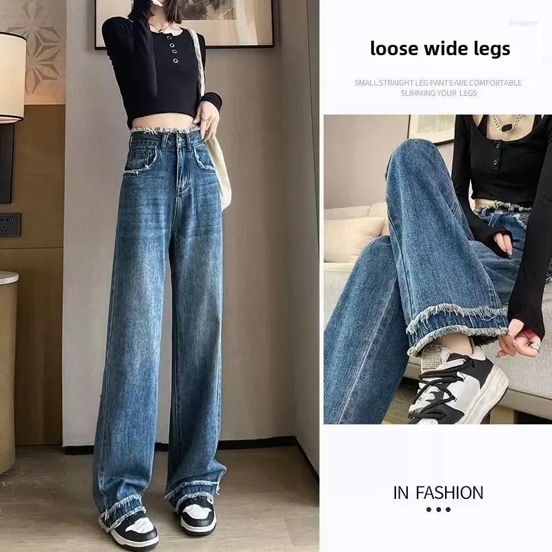 Womens Jeans Spring Autumn High-waisted Slimming Straight-leg Loose-fit Wide-leg For Women Fringe Style Casual Z260313