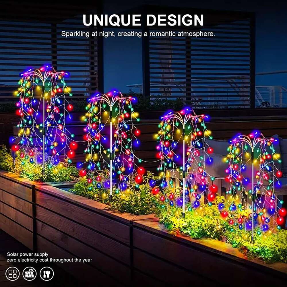 4Pack 680Led Christmas Solar Firecracker Firewor Lights Outdoor Yard Lawn Garden Decorative Light Party Landscape Lighting