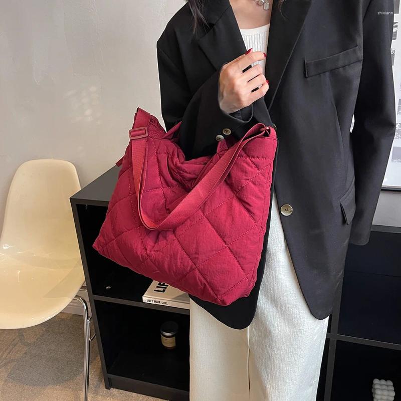 Totes Quilted Cotton Women Shoulder Messenger Large Capacity Rhombus Pattern Solid Color Vintage For Office Work Travel zhanyishengli