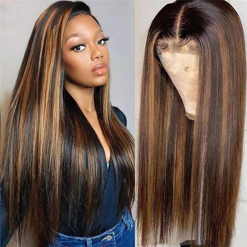 New arrival wig female fashion chemical fiber middle parting long straight hair gradient color long hair