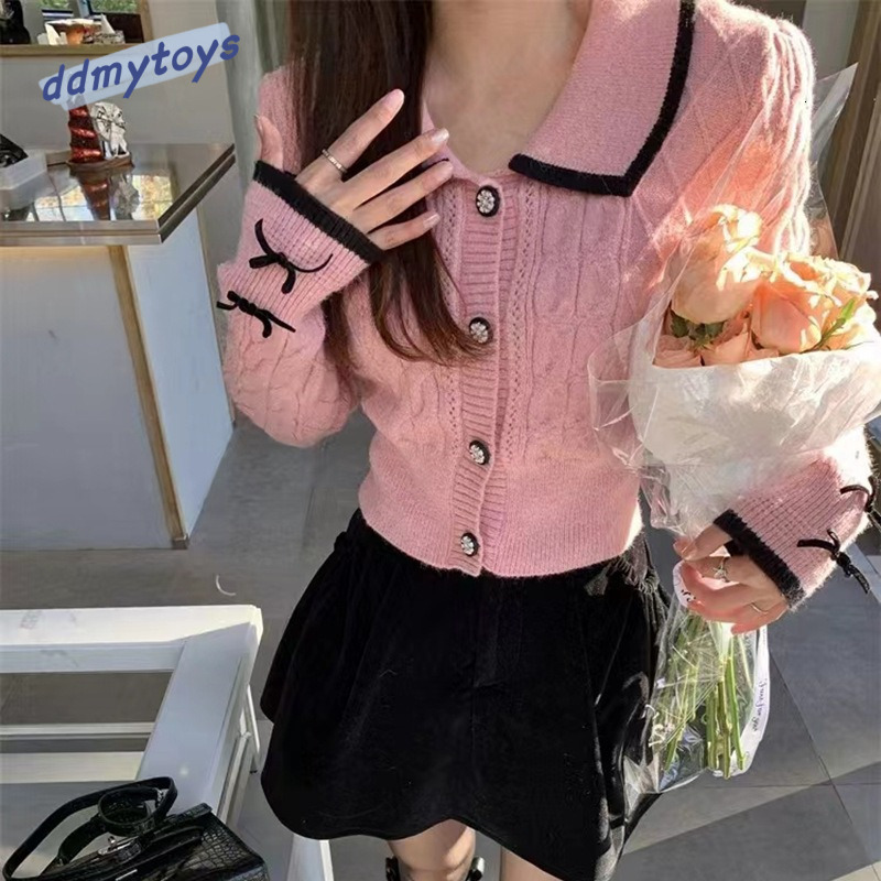 Ddmytoys Autumn New Korean Gentle Short Pink Temperament Knitted Cardigan Women Small Fragrant Style Jacket Soft Glutinous Sweater Women F1023#43