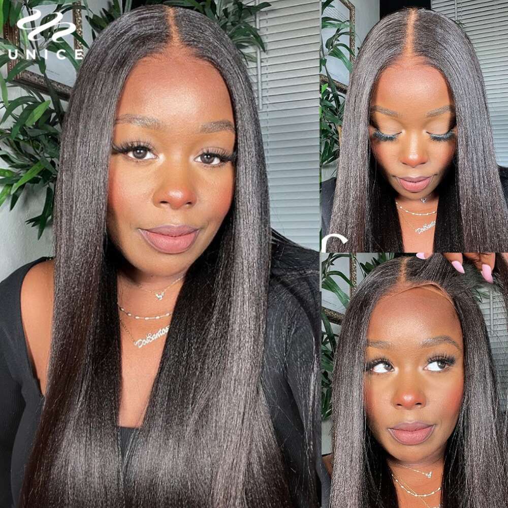UNice Everything 7x5 Yaki Straight Bleached Knots Pre Cut Lace Human Hair Glueless Wig Ready To Wear And Go