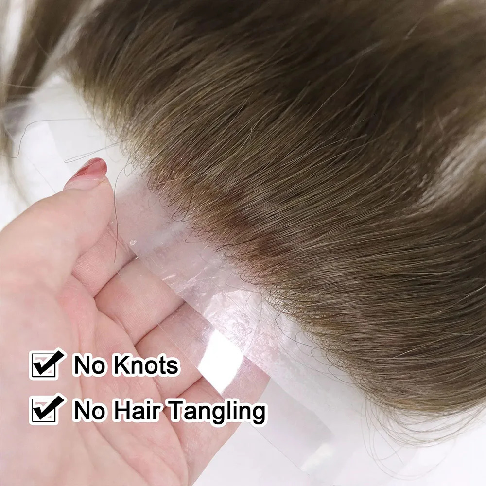 Brown Human Hair Frontal Toupee for Men V Loop Straight 100% Human Hair Forehead Hairline Man Remy Hair Thin Skin PU Prosthesis 241102