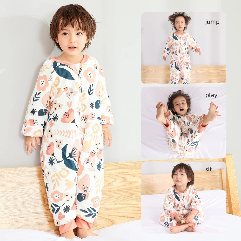 Baby Sleeping Bag Cute Flower Printed Childrens Pajamas Sleepwear 2.5Tog Thick Winter Warm Sleeping Bag 1-4 Years 241022bj