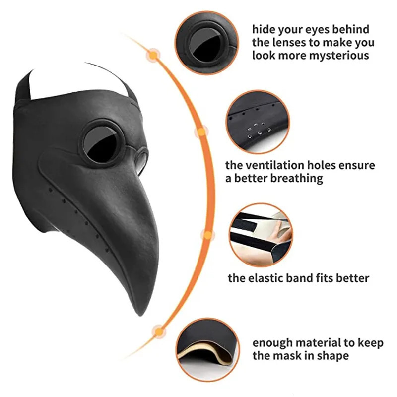 Plague Doctor Costume Hooded Cloak Long Nose Beak Latex Mask Halloween Cosplay for Kids and Adult Party 241022
