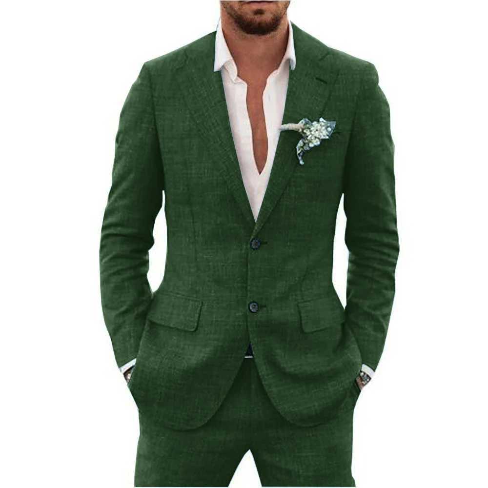 Slub Cotton Linen Suiting Fabric Full Mens Suit Lapel Collar Single-breasted 2 Piece Set Elegant Man Suits High Quality Blazer LX241022