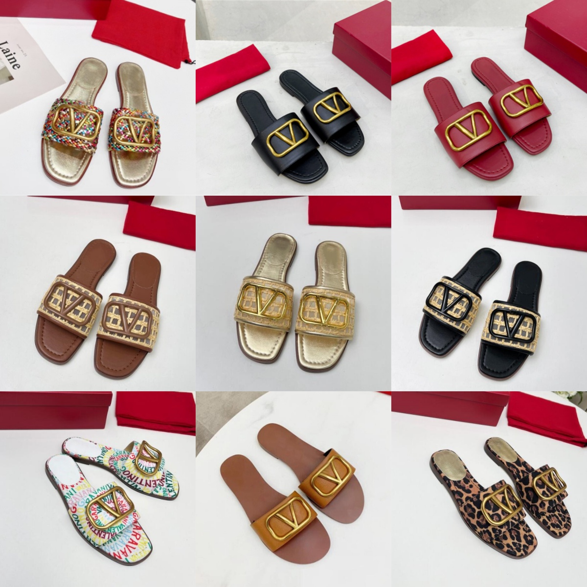 Designer's Classic Fashion Slippers New Women's Sandals Gold Logo Signature Grain Leather Decorative Elements Slippers Size 35-43