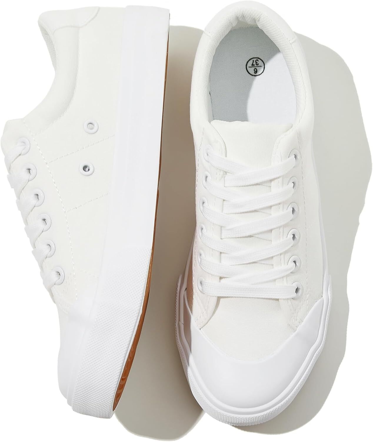 IMPCRUTE Women S Canvas Shoes Low Cut Sneakers Lace Up White Tennis Casual Walking