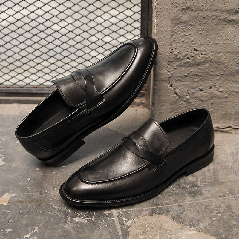 Men Dress Shoes Suture Summer Leisure Leather Shoes One Foot Leather Shoes Loafers Mens Dressing Casual Shoes 241009
