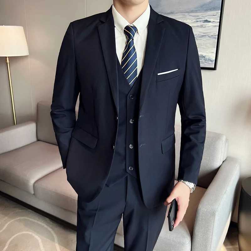 Mens High-Quality 3-Piece Business Casual Wedding Suit Vest Trousers Set Handsome Fashion Banquet Clothing S-6XL X250704