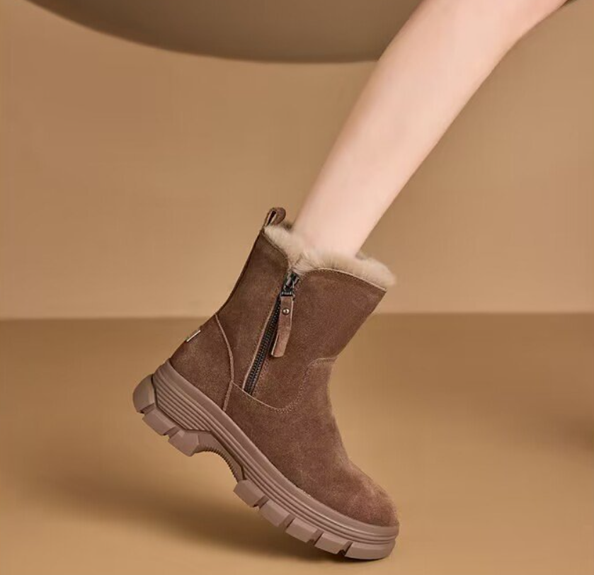 Winter Warm Snow Boots for Women Anti-Slip, Fleece-ed, Thick Sole | Outdoor Khaki Black 3a04