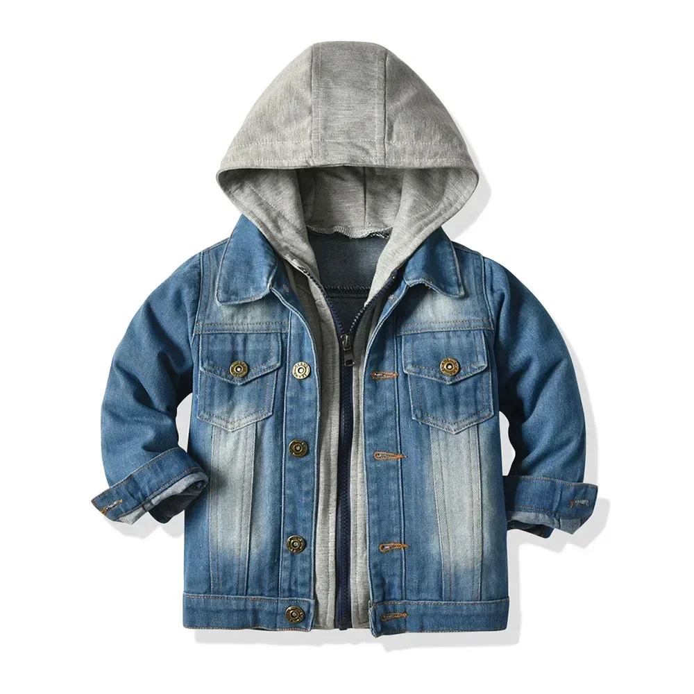 70-140cm Boys Hoodie Denim Jacket Loose Jeans Coat Kids Jaqueta Jeans Boys Coat Clothes for Autumn Winter 241022