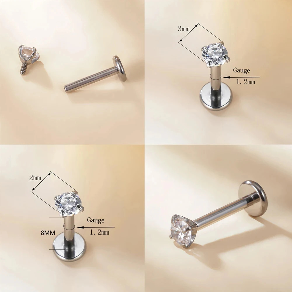 25Pcs ASTM 36 34mm Heart CZ Labret Stud 16G Tragus Helix Cartilage Conch Flatback Earlobe Piercing Body Jewelry 241021