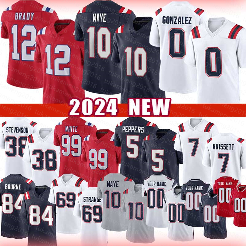 Drake Maye Tom Brady Football Jerseys Christian Gonzalez Rhamondre Stevenson Keion White Jabrill Peppers Jacoby Brissett Kendrick Bourne Cole Strange