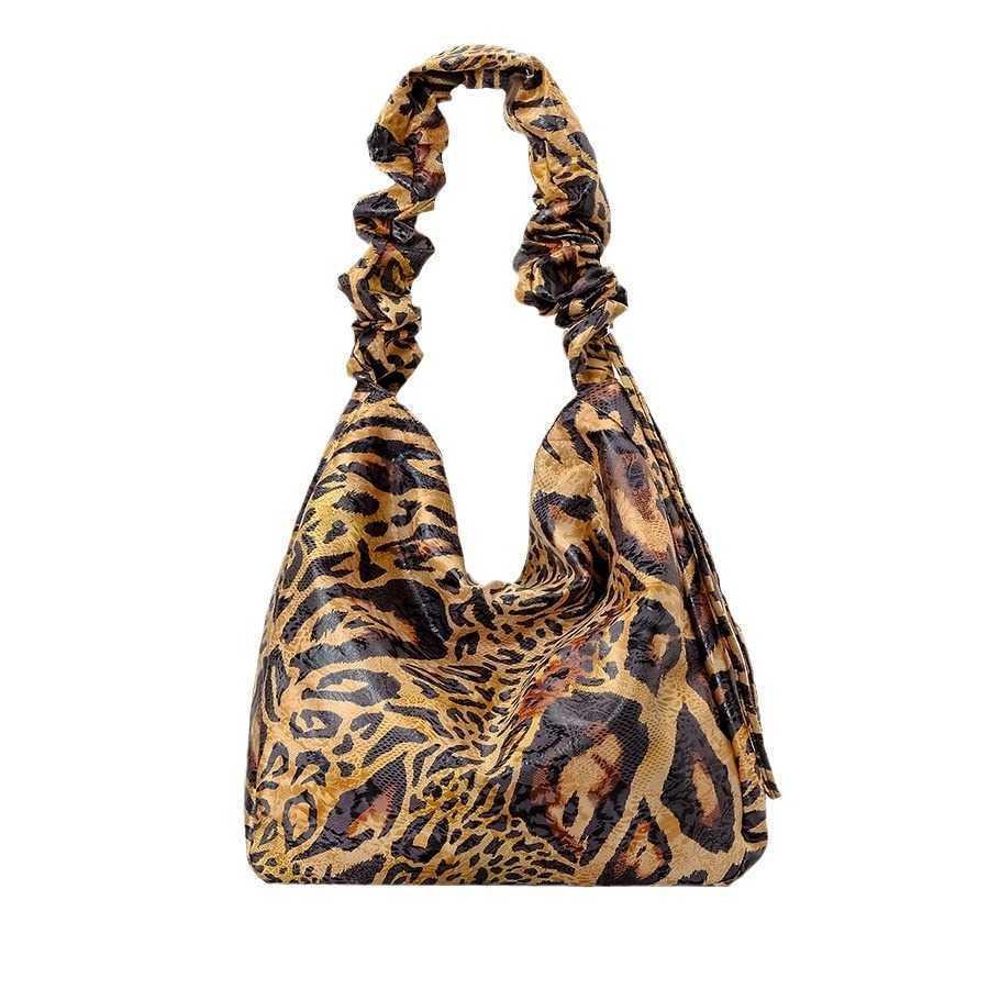 CMM Korean Instagram Leopard Pattern Large Capacity Shoulder Bag Large Drawstring Shoulder Strap Handbag Underarm Bag Women 241015