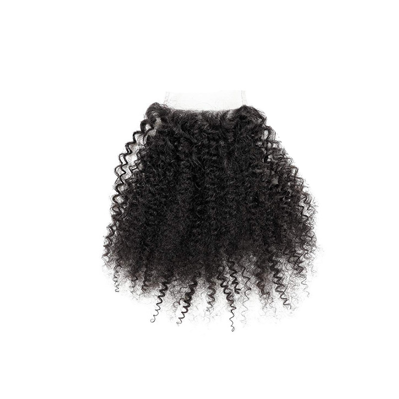 Brazilian Human Hair Afro Kinky Curly 3 Bundles With 4X4 Lace Closure Little Curl 4 PCS/lot 30inch Free Part Natural Color