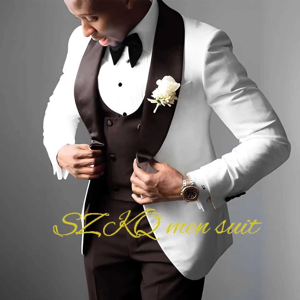 White mens wedding evening gown elegant mens suit green fruit collar jacket pants vest 3-piece set custom color XS-5XL X2411261