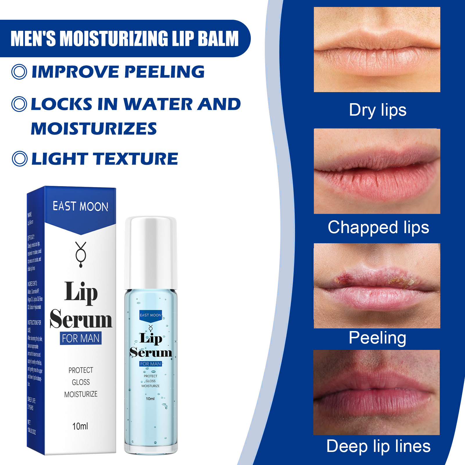 US Stock EAST MOON Lip Essence Roller Ball Liquid Nourishes and lightens lip lines, prevents dry, cracked and dead skin, plumps and moisturizes lips