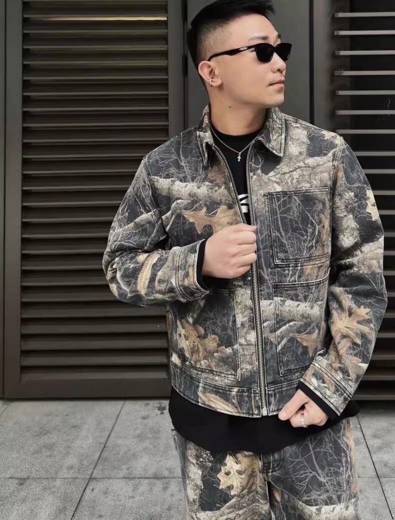 2024 New Classic REALTREE Camo Embroidered Pink BEACH Cotton Multi Pocket Denim Zipper Workwear Jacket Wt994