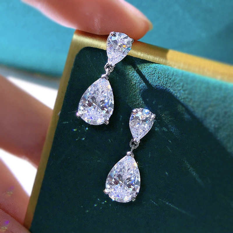 Rulalei Dangle Earrings Stunning Elegant Deluxe Jewelry Pure 100% 925 Sterling Silver Water Drop White Transparent Moissanite Diamond Women Wedding Ea - view 8