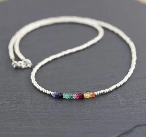 Blue and yellow sapphires rubies jadeite Miyuki seed necklace pearl necklace 241021