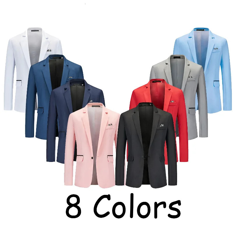8-color European size S-2XL mens slim fit solid color single button lapel business casual gentleman slim fit jacket 241022