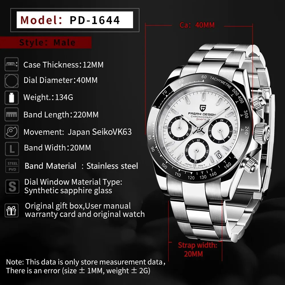 PAGANI Mens Watch Quartz Business Watch Mens Watch Top Watch Mens Chronograph VK63 241009CJ