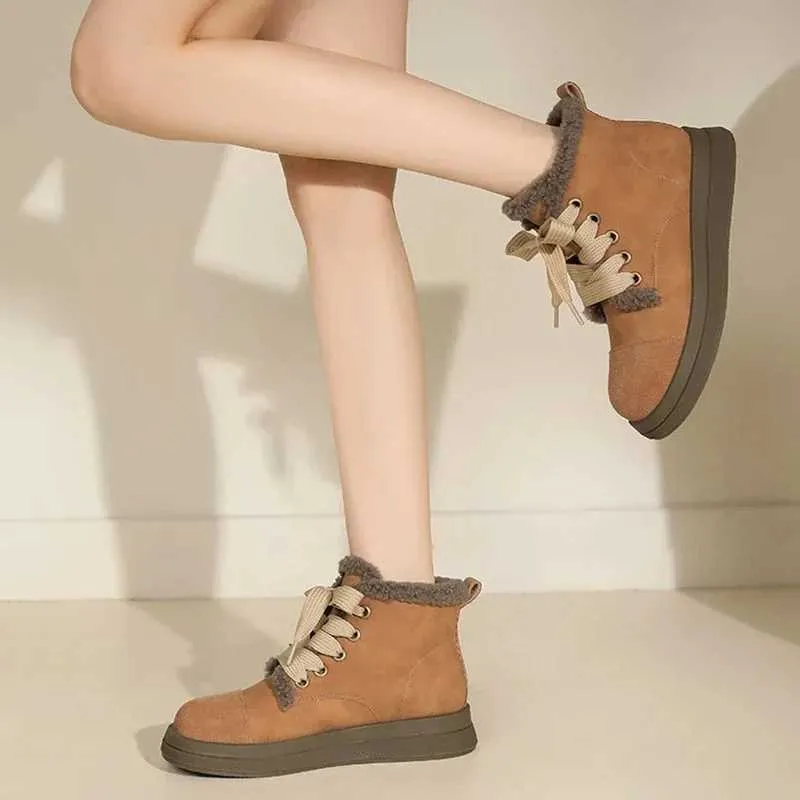 Designer Boots Winter Womens Keep Warm Ankle New Lace Up Plus Veet Platform Shoes For Women Outdoor Casual Sneakers Flat Snow Boots Xw6.5