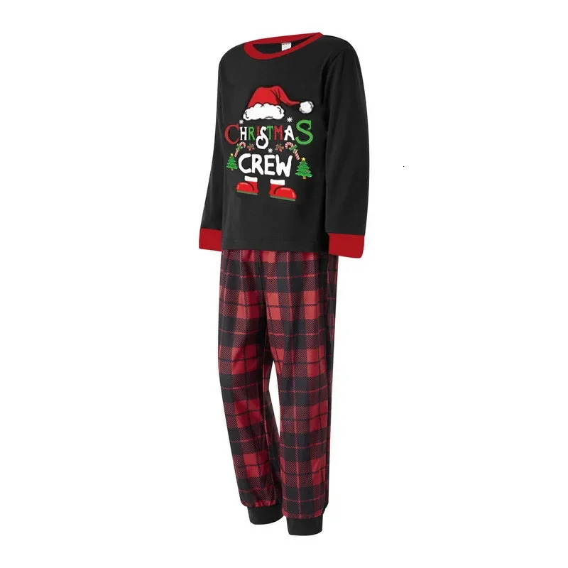 Christmas Crew Print Family Matching Outfits Casual Loose Long Sleeve Two Pieces Suit Pajamas Adults Kids Clothing Set Xmas Look 241022