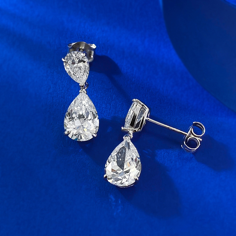 Rulalei Dangle Earrings Stunning Elegant Deluxe Jewelry Pure 100% 925 Sterling Silver Water Drop White Transparent Moissanite Diamond Women Wedding Ea - view 7