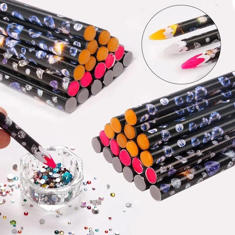 NAB064 11.5cm Nail Art Wax Pencil Rhinestones Gem Picker nail Dotting pen manicure tools 23CM