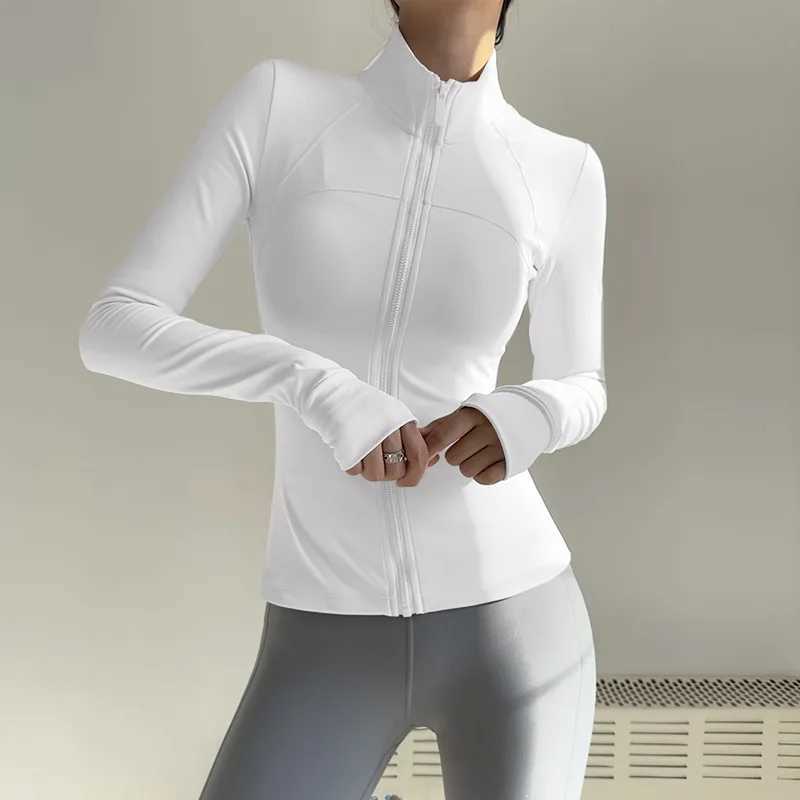 Womens zipper fitness clothing long sleeved sports jacket pocket yoga shirt quick drying gym top-notch sun protection sports shirt running jacket W250