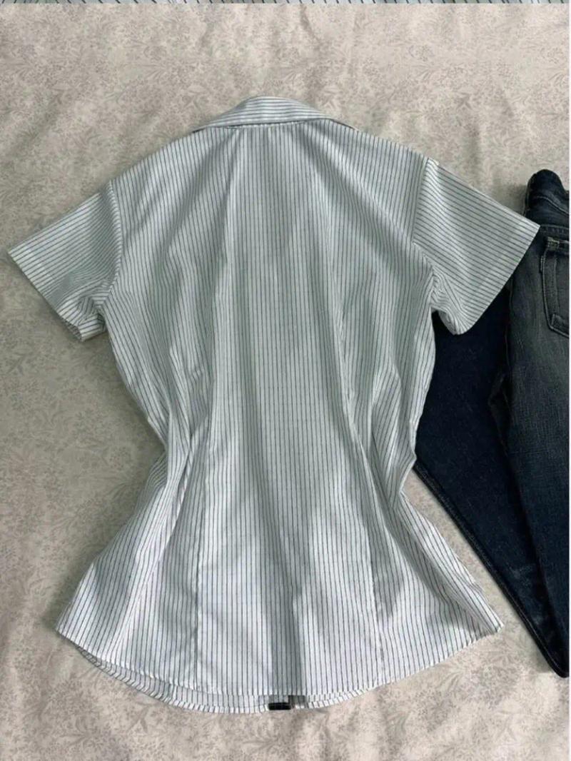 Womens T Shirts Vintage Harajuku Stripe T-shirt 90s Clothes Korean Streetwear Girl Crop Top Grunge Punk Femme Shirt Blusas