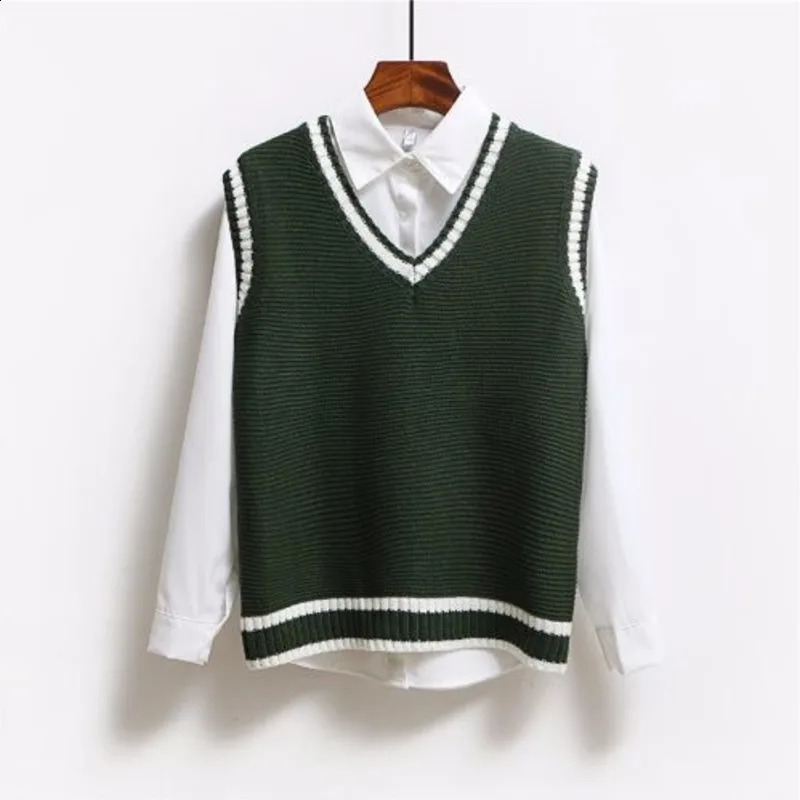 Korean Style Fashion Women Sleeveless Sweater Vest 2024 V Neck Knitted Pullover Female Spring Fall Jumper Top Knitwear Outerwear 241017Z