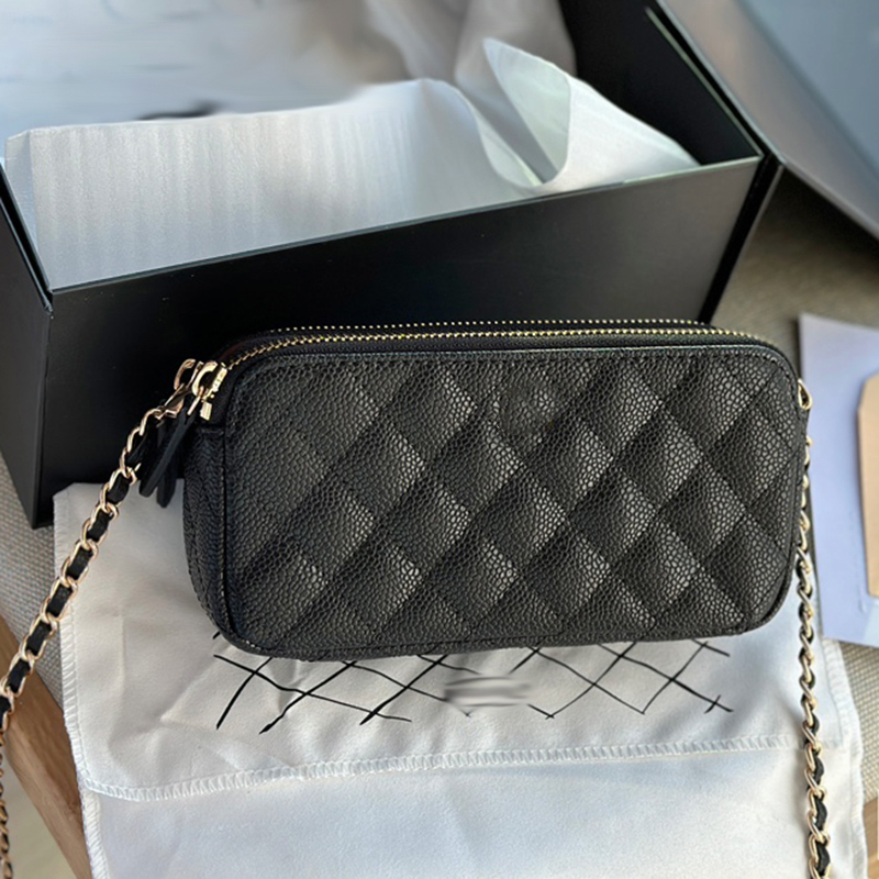 Women Purse Caviar Bag 19cm Leather Rhombus Gold Hardware Metallic Clasp Luxury Tote Matelasse Chain Crossbody Bag Double Compartment Mobile Phon