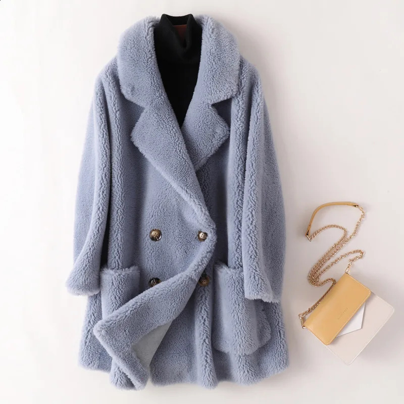 Real Fur Coat High Quality Australian Womens Natural Wool Coats Thick Warm Elegant Loose Large Size Long Outwear For Women 241021