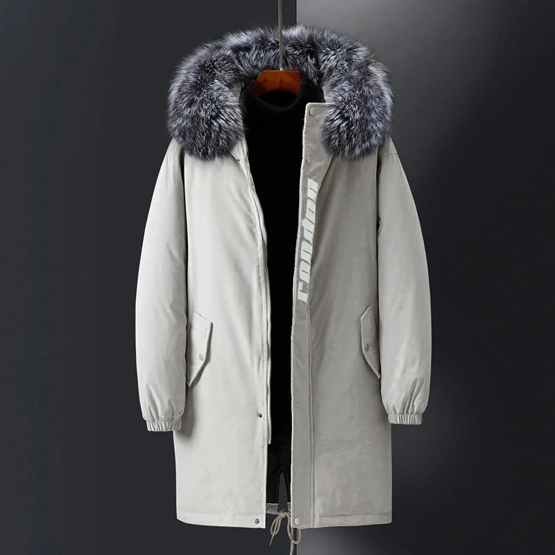 Fashionable long couple fox fur collar thick down jacket mens comfortable insulated winter warm jacket 241021