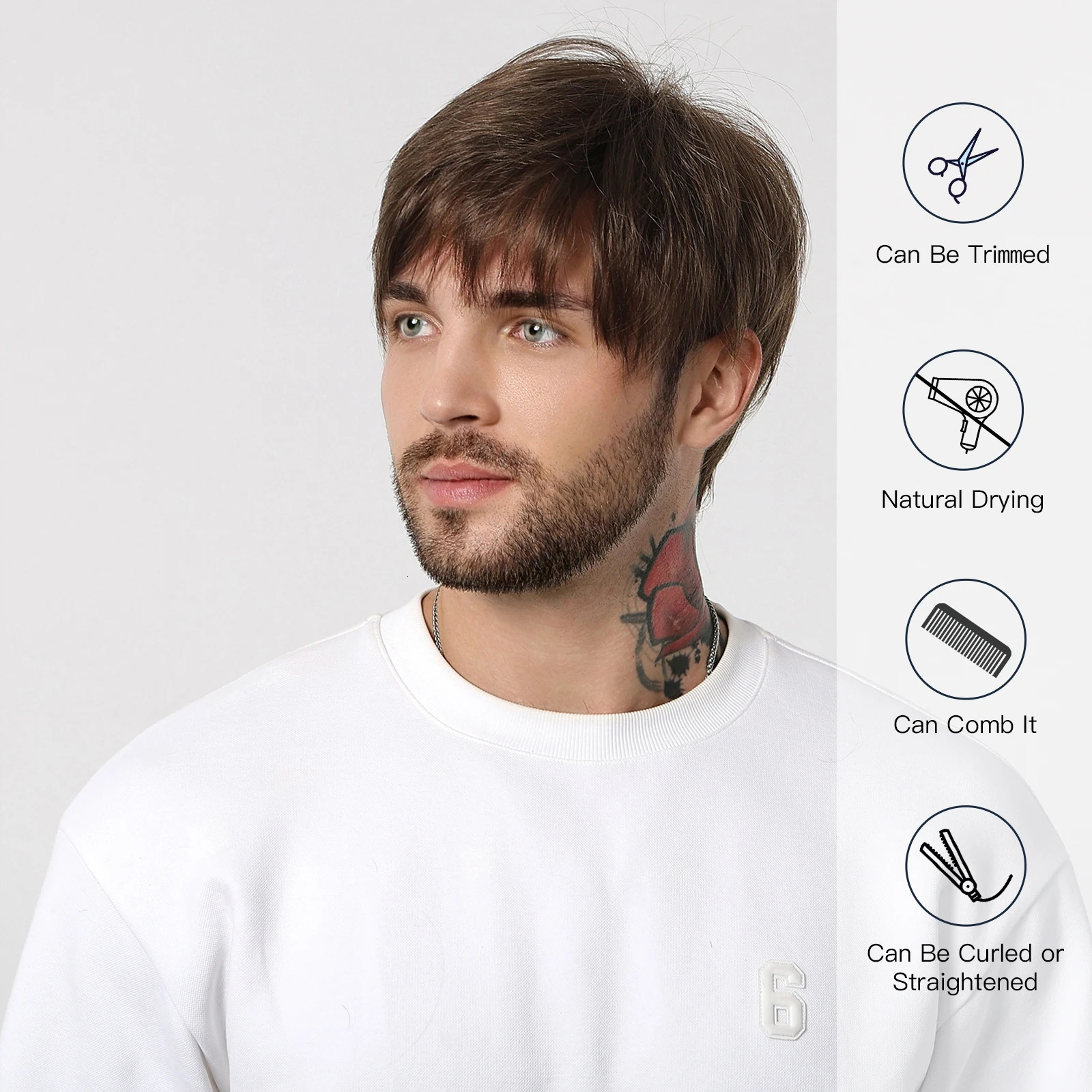 Bob Pixie Cut Wig for Men Light Brown Short Straight Synthetic Layered Wig with Bangs Natural Looking Hair for Cosplay Daily 241102
