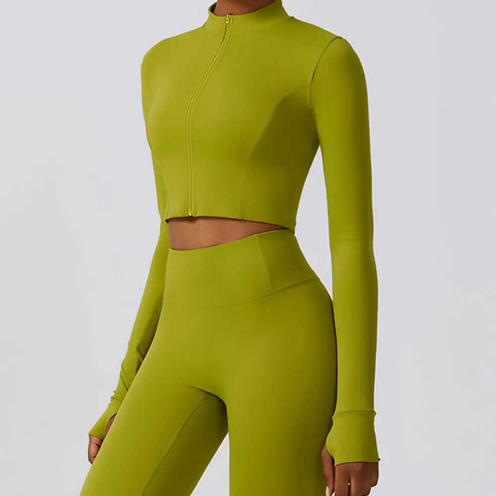 Womens long sleeved top zipper jacket yoga shirt running T-shirt fitness gym sports top training top top W250326