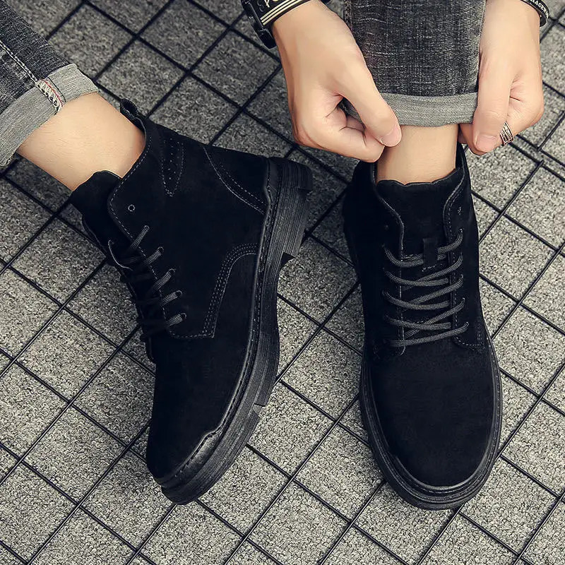 Autumn Men Street Trend Motorcycle Winter Flat Lace-up Suede Ankle Boots Thickened Botas Hombre Piel 241021
