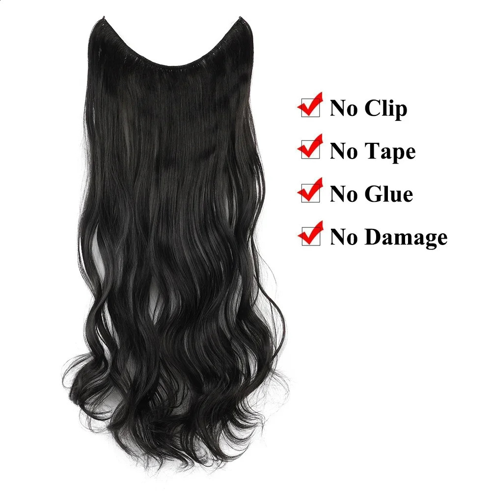 22 26 Long Straight Blonde Synthetic Halo Hair S Fish E Invisible Hairpiece Fake For Girls 241021