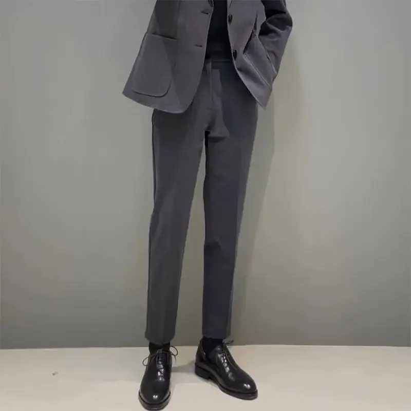 Tressed Slim Fit Man Suits Pants Straight Gray Trousers for Men Business Social Tailoring Formal Luxury Anti-wrinkle Slacks UpX241023