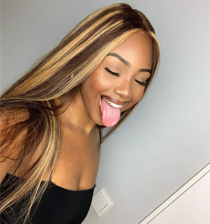 New arrival wig female fashion chemical fiber middle parting long straight hair gradient color long hair