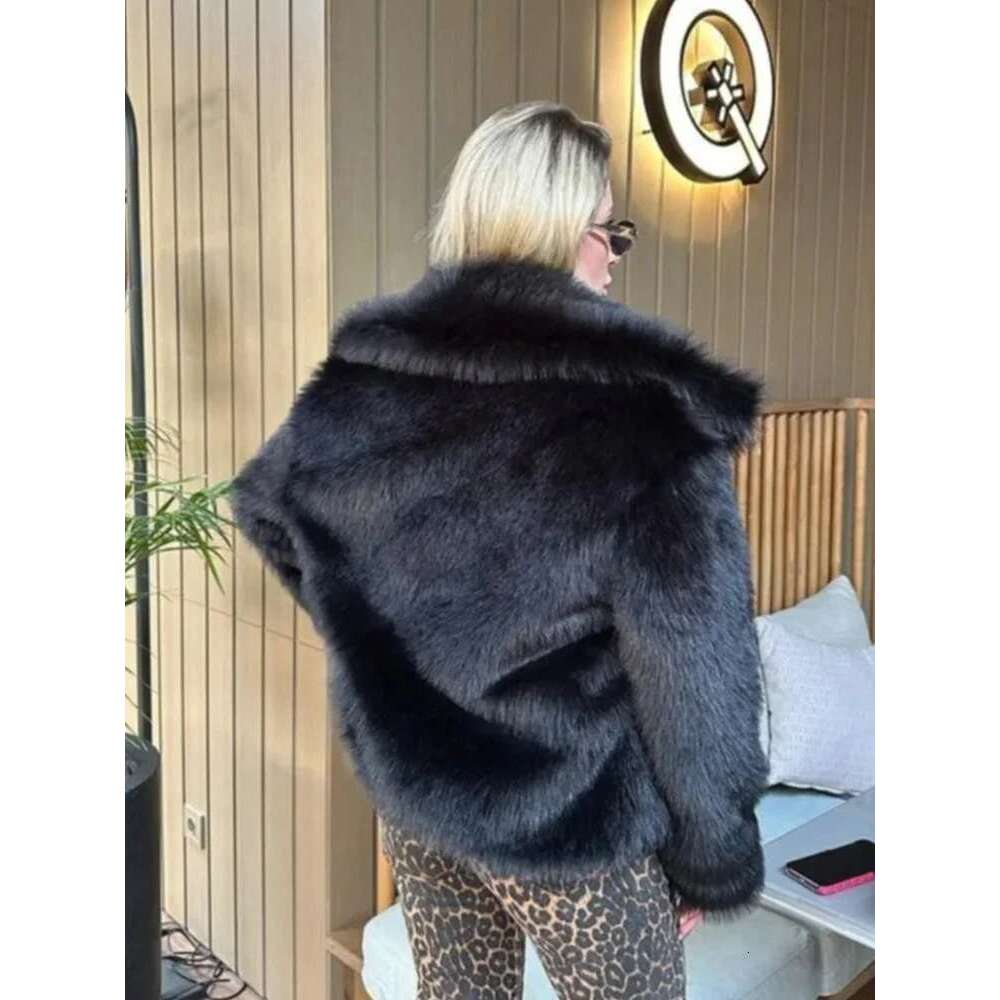 Lapel Faux Fur Jacket Women 2024 Newest Fluffy Long Sleeves Furry Coat Female Warm Gorgeous Ladies High Street Outerwear