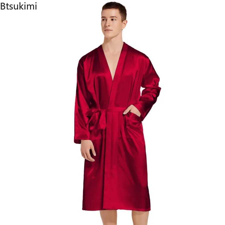 New 2024 Mens Long Dress Made of Artificial Silk Soft Home Bathroom Size Up Mens Pajamas Solid Loose Mens Satin Pajama Dress W241023