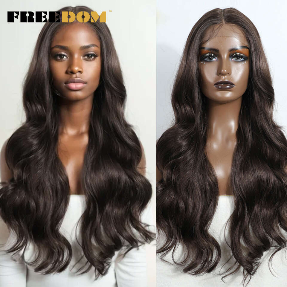 Synthetic FREEDOM Lace Front Wigs For Women Natural Wig Woman Body Wave Brown Ombre Grey Heat Resistant Cosplay