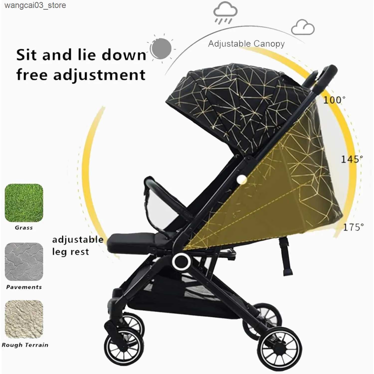 Strollers# Lightweight Baby Stroller with Large Canopy Double Brake Travel Stroller for Airplane One-hand Folding Stroller Sit and Lying L240910