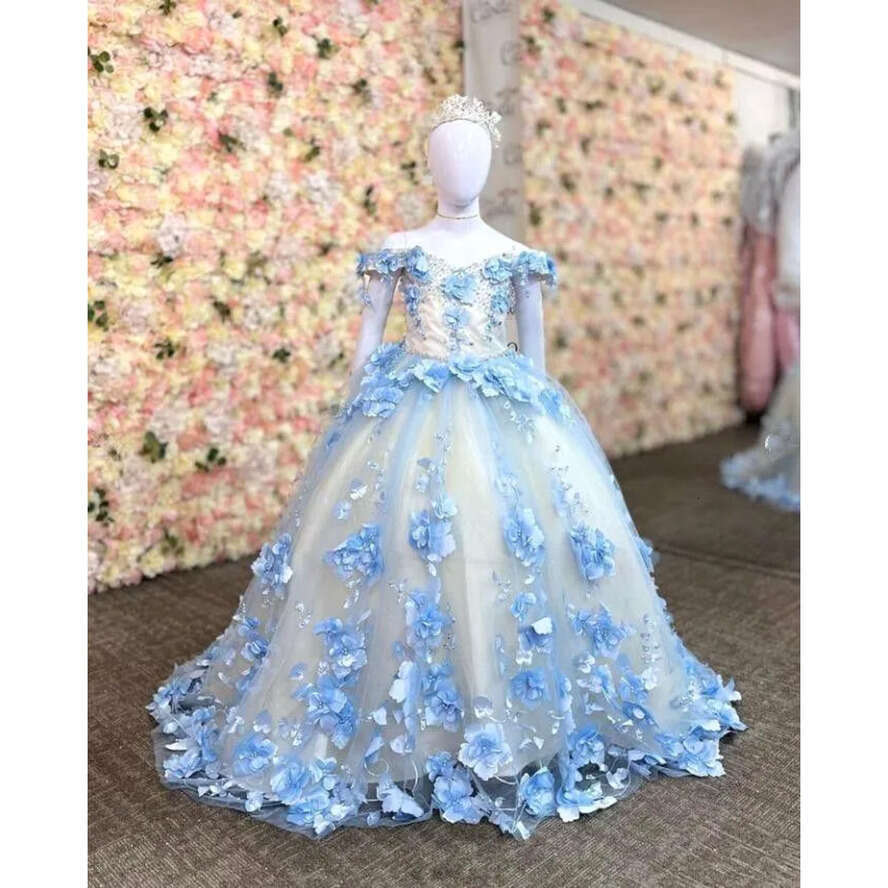 Quinceanera Mini Off Shoulder Dresses For Girls 3D Ral Applique Little Princess Wedding Party Wer Girl Dress Bc18710