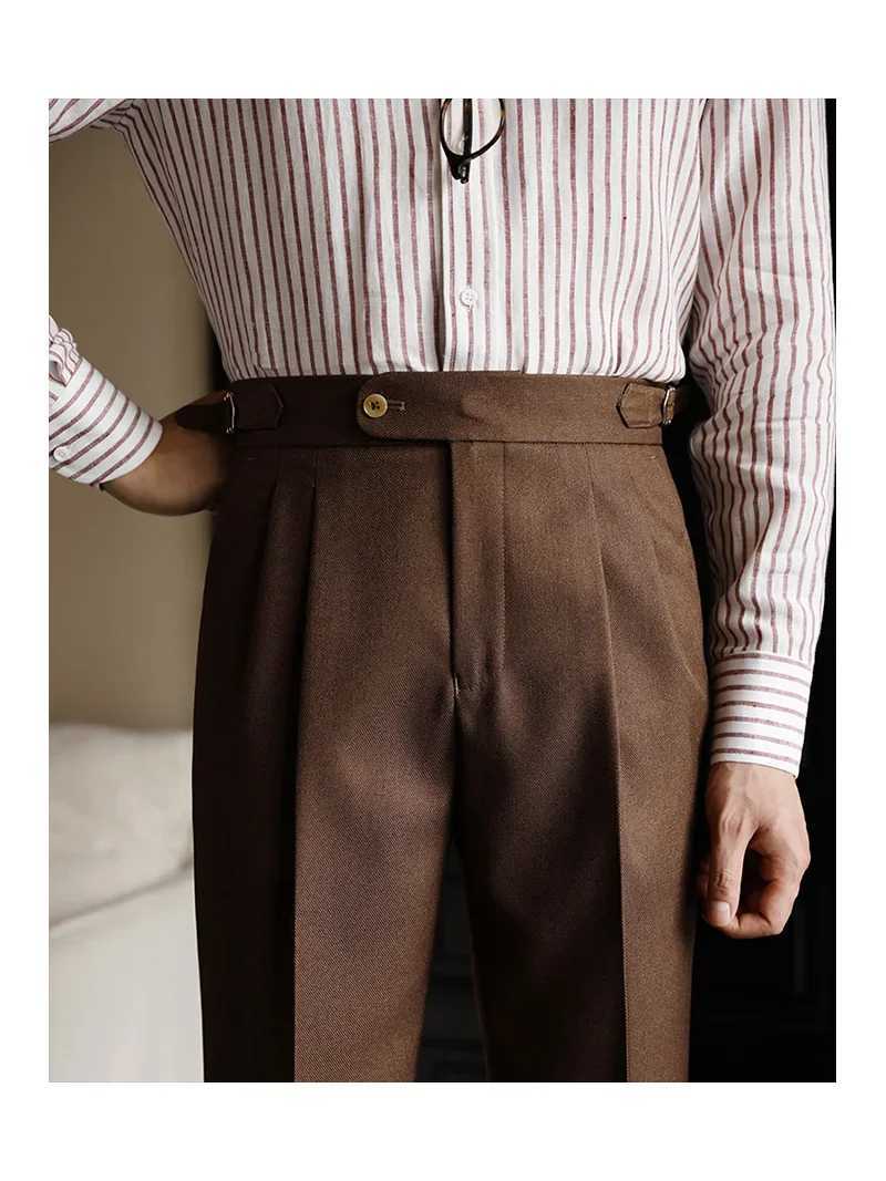 Mens Pant Solid Color Suit Fall Slim Fit Feet Casual British Men Dress High Waist Pants Office-trousers 2024 Pant TrousersX241023