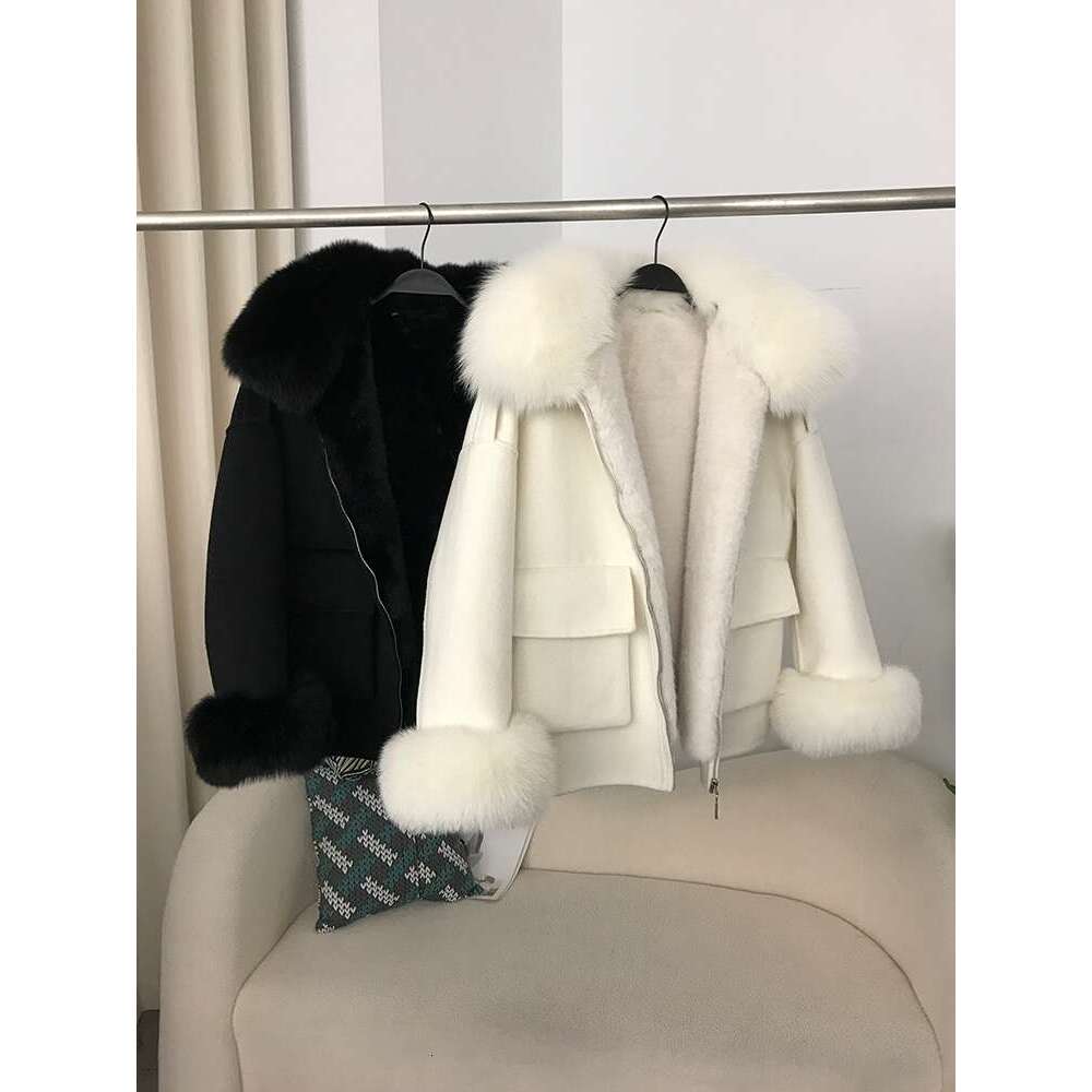 OFTBUY 2024 Real Fur Coat With Thick Er Winter Jacket Women Natural Fox Collar Cuffs Wool Cashmere Blends Pockets Outerwear